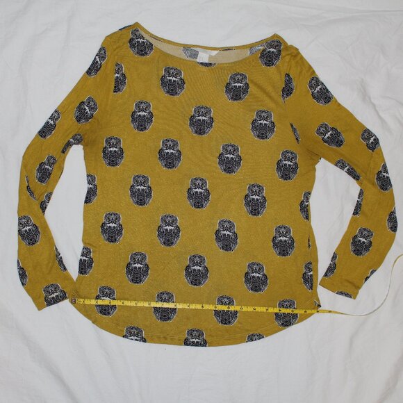 H&M Chartreuse Light Weight Long Sleeve Shirt with Black & White Owl Pattern - Picture 7 of 12